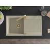 Mexen Leo Granitspüle 1-Becken mit Abtropffläche und Küchenarmatur Rita, beige - 6501-69-670300-50