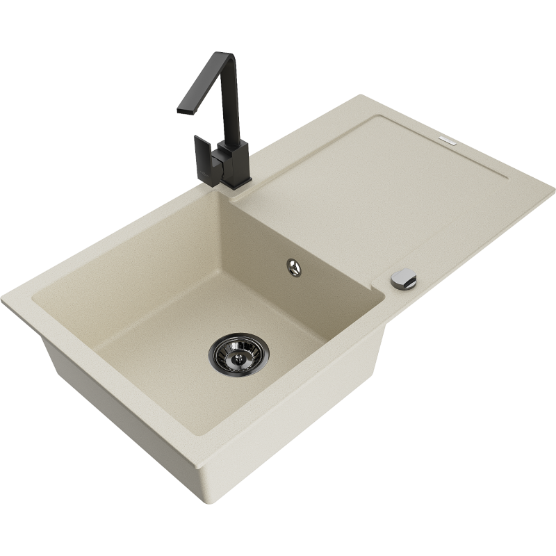 Mexen Leo Granitspüle 1-Becken mit Abtropffläche und Küchenarmatur Rita, beige - 6501-69-670300-70