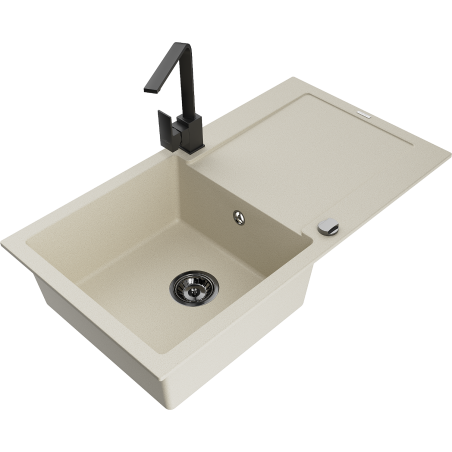 Mexen Leo Granitspüle 1-Becken mit Abtropffläche und Küchenarmatur Rita, beige - 6501-69-670300-70