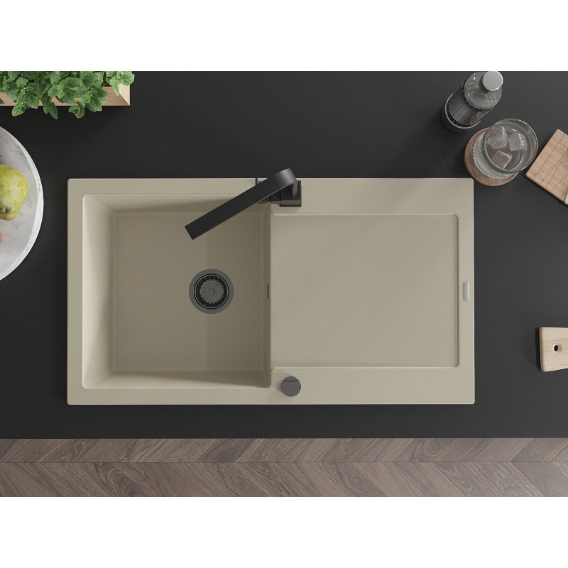 Mexen Leo Granitspüle 1-Becken mit Abtropffläche und Küchenarmatur Rita, beige - 6501-69-670300-70
