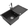 Mexen Leo Granitspüle 1-Becken mit Abtropffläche und Küchenarmatur Rita, schwarz/silber metallic - 6501-73-670300-00