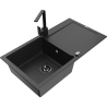 Mexen Leo Granitspüle 1-Becken mit Abtropffläche und Küchenarmatur Rita, schwarz/silber metallic - 6501-73-670300-70-B