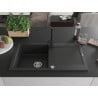 Mexen Leo Granitspüle 1-Becken mit Abtropffläche und Küchenarmatur Rita, Schwarz/Silber Metallic - 6501-73-670300-70