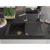 Mexen Leo Granitspüle 1-Becken mit Abtropffläche und Küchenarmatur Rita, schwarz/gold metallic - 6501-75-670300-50
