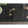 Mexen Leo 1-Schüssel-Granitanlage mit Abtropffläche und Küchenarmatur Rita, schwarz/goldener Metallic - 6501-75-670300-50