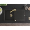 Mexen Leo Granitspüle 1-Becken mit Abtropffläche und Küchenarmatur Rita, schwarz/gold metallic - 6501-75-670300-50