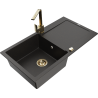 Mexen Leo Granitspüle 1-Becken mit Abtropffläche und Küchenarmatur Rita, schwarz/gold metallic - 6501-75-670300-50