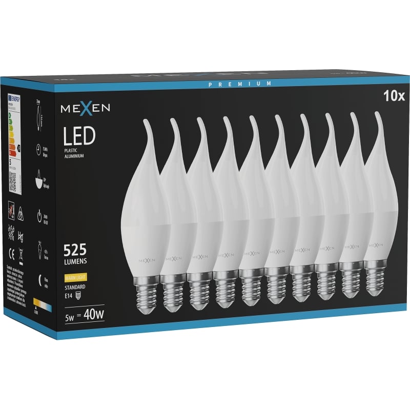 Mexen Nova 10x LED-Birne Flamme E14, C37, 5W, Warm - 3000K, 525 lm - L106-E14-0530-01x10