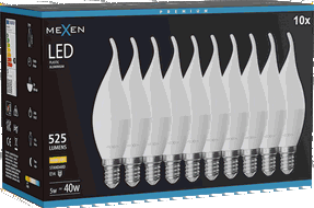 Mexen Nova 10x LED-Birne Flamme E14, C37, 5W, Warm - 3000K, 525 lm - L106-E14-0530-01x10
