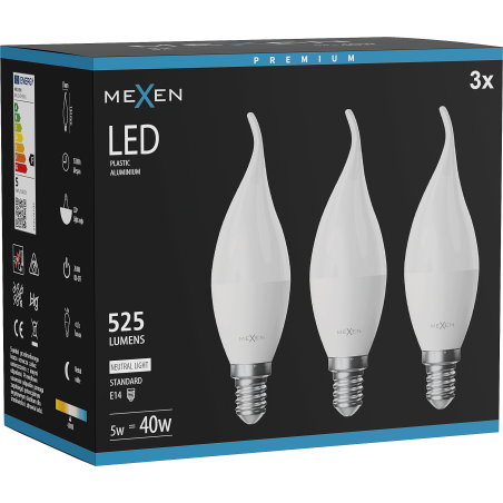 Mexen Nova 3x LED-Glühbirne Kerze E14, C37, 5W, Neutral - 4000K, 525 lm - L106-E14-0540-01x03