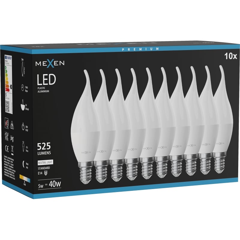 Mexen Nova 10x LED-Kerzenlampe E14, C37, 5W, Neutral - 4000K, 525 lm - L106-E14-0540-01x10