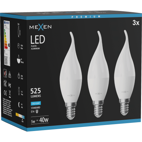 Mexen Nova 3x LED-Kerzenlampe E14, C37, 5W, Kalt - 6500K, 525 lm - L106-E14-0565-01x03