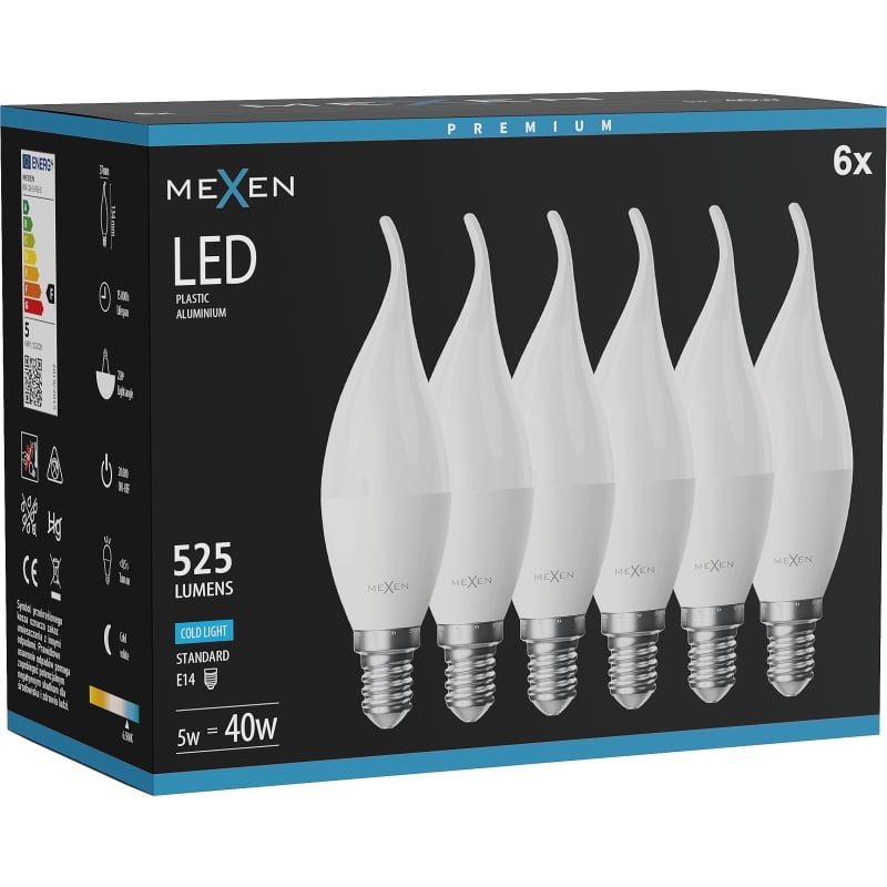 Mexen Nova 6x LED-Kerzenlampe E14, C37, 5W, Kalt - 6500K, 525 lm - L106-E14-0565-01x06