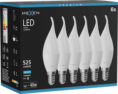 Mexen Nova 6x LED-Kerzenlampe E14, C37, 5W, Kalt - 6500K, 525 lm - L106-E14-0565-01x06