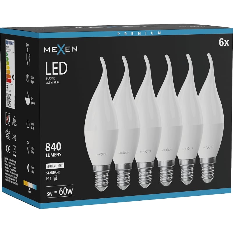 Mexen Nova 6x LED-Kerzenlampe E14, C37, 8W, Neutral - 4000K, 840 lm - L106-E14-0840-01x06