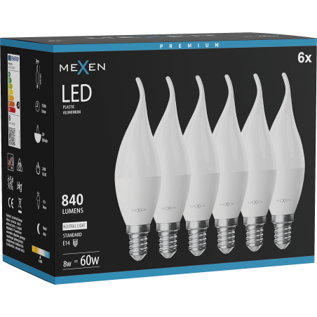 Mexen Nova 6x LED-Kerzenlampe E14, C37, 8W, Neutral - 4000K, 840 lm - L106-E14-0840-01x06