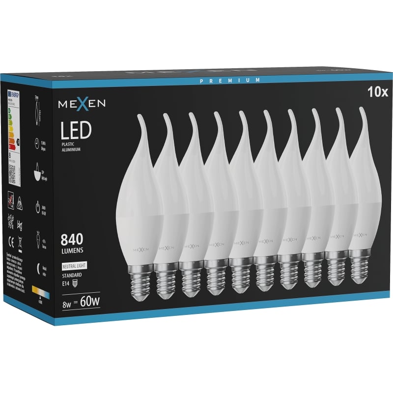 Mexen Nova 10x LED-Kerzenlampe E14, C37, 8W, Neutral - 4000K, 840 lm - L106-E14-0840-01x10
