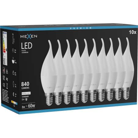 Mexen Nova 10x LED-Kerzenlampe E14, C37, 8W, Neutral - 4000K, 840 lm - L106-E14-0840-01x10