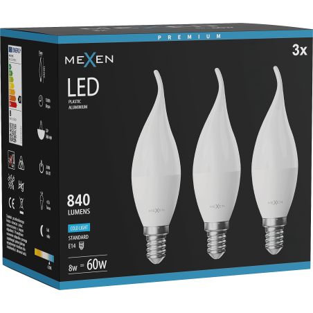 Mexen Nova 3x LED-Kerzenlampe E14, C37, 8W, Kalt - 6500K, 840 lm - L106-E14-0865-01x03
