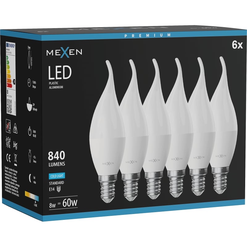 Mexen Nova 6x LED-Lampe Kerze E14, C37, 8W, Kalt - 6500K, 840 lm - L106-E14-0865-01x06