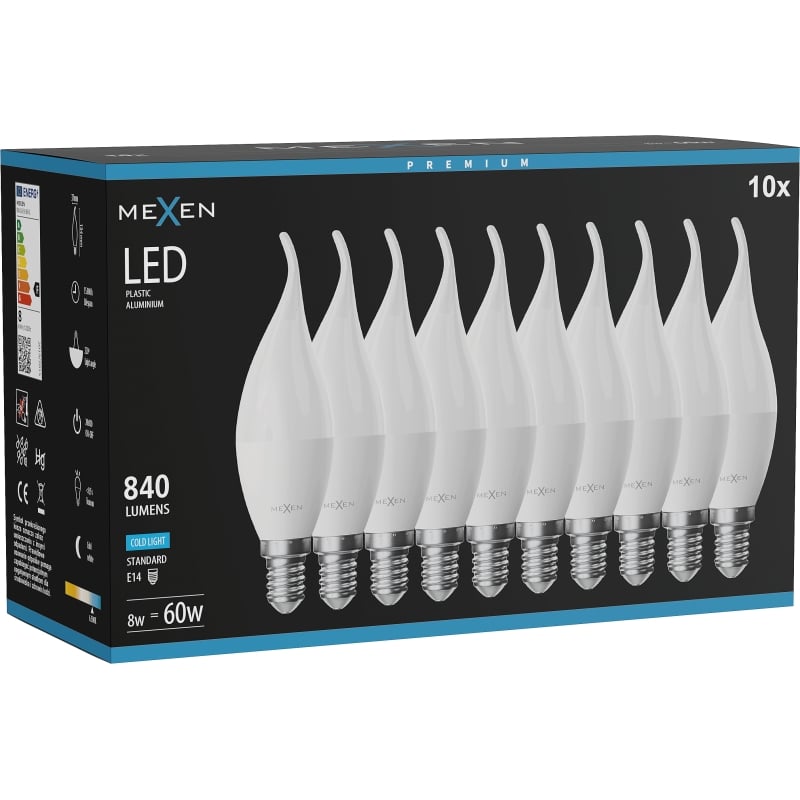 Mexen Nova 10x LED-Kerzenbirne E14, C37, 8W, Kalt - 6500K, 840 lm - L106-E14-0865-01x10