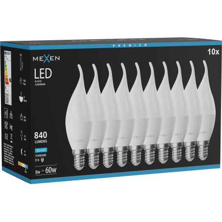 Mexen Nova 10x LED-Kerzenbirne E14, C37, 8W, Kalt - 6500K, 840 lm - L106-E14-0865-01x10