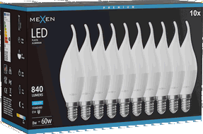 Mexen Nova 10x LED-Kerzenbirne E14, C37, 8W, Kalt - 6500K, 840 lm - L106-E14-0865-01x10
