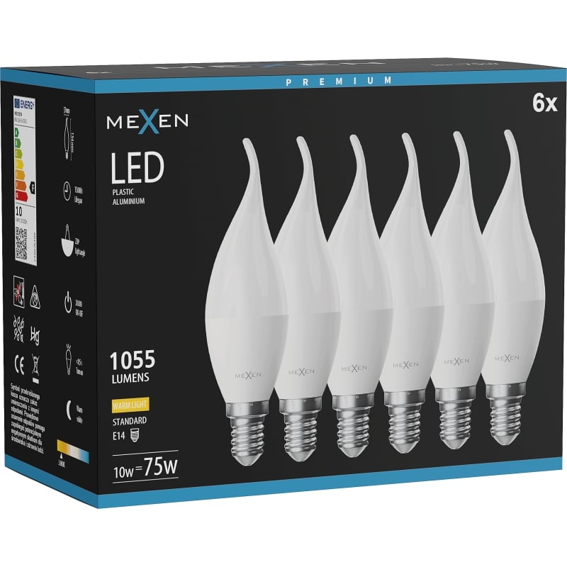 Mexen Nova 6x LED-Glühbirne Kerze E14, C37, 10W, Warm - 3000K, 1055 lm - L106-E14-1030-01x06
