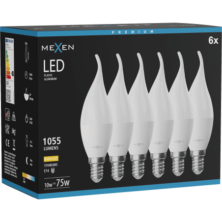 Mexen Nova 6x LED-Glühbirne Kerze E14, C37, 10W, Warm - 3000K, 1055 lm - L106-E14-1030-01x06