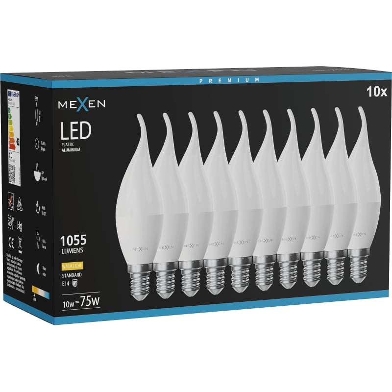 Mexen Nova 10x LED-Glühbirne Flamme E14, C37, 10W, Warm - 3000K, 1055 lm - L106-E14-1030-01x10