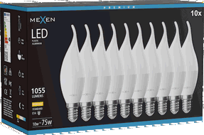 Mexen Nova 10x LED-Glühbirne Flamme E14, C37, 10W, Warm - 3000K, 1055 lm - L106-E14-1030-01x10