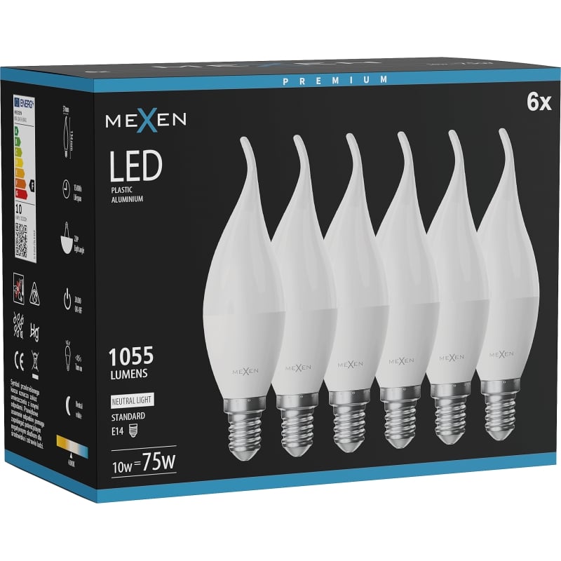 Mexen Nova 6x LED Kerzenlampe E14, C37, 10W, Neutral - 4000K, 1055 lm - L106-E14-1040-01x06