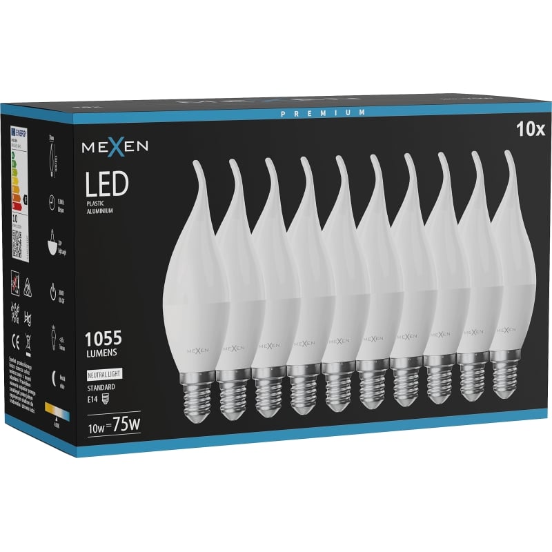 Mexen Nova 10x LED-Glühbirne Kerze E14, C37, 10W, Neutral - 4000K, 1055 lm - L106-E14-1040-01x10