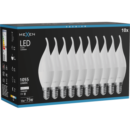 Mexen Nova 10x LED-Glühbirne Kerze E14, C37, 10W, Neutral - 4000K, 1055 lm - L106-E14-1040-01x10