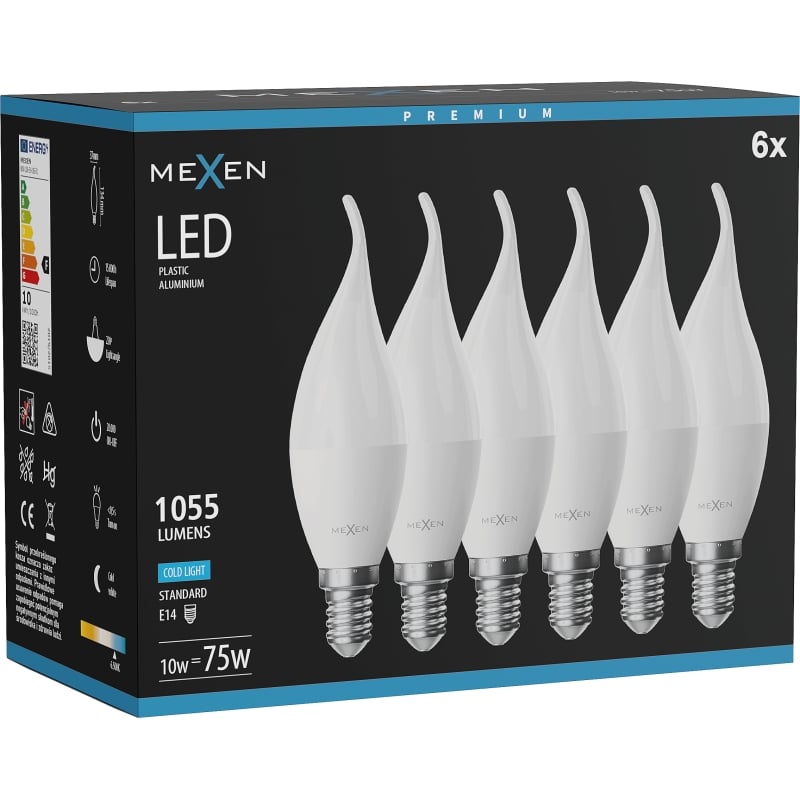 Mexen Nova 6x LED-Kerzenlampe E14, C37, 10W, Kalt - 6500K, 1055 lm - L106-E14-1065-01x06