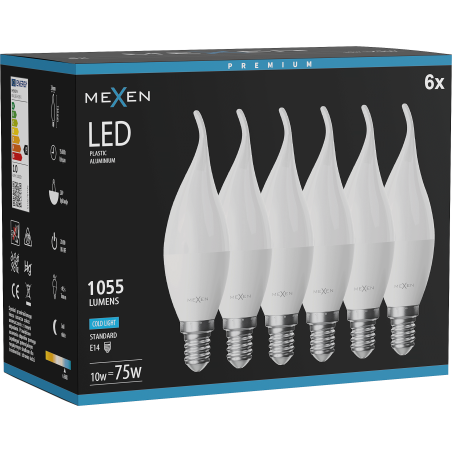 Mexen Nova 6x LED-Kerzenlampe E14, C37, 10W, Kalt - 6500K, 1055 lm - L106-E14-1065-01x06