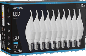 Mexen Nova 10x LED-Glühbirne Kerzenform E14, C37, 10W, Kalt - 6500K, 1055 lm - L106-E14-1065-01x10