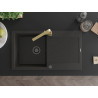 Mexen Leo Granitspüle 1-becken mit Abtropffläche und Küchenarmatur Rita, schwarz/gold metallic - 6501-75-670300-50-B