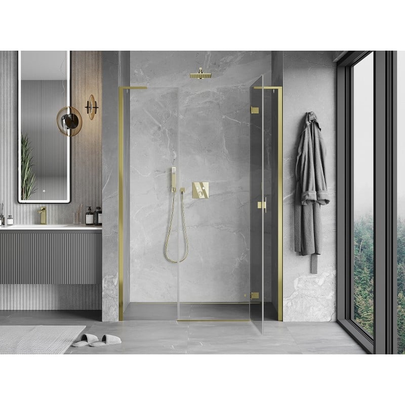 Mexen Mist-H L Duschtür, rechts öffnend, 125 cm, transparent, gold - 8A5L-125-001-50-00-P