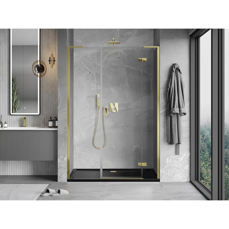 Mexen Mist-H L Duschdrehtür rechts angeschlagen 155 cm, transparent, gold - 8A5L-155-001-50-00-P