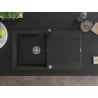 Mexen Leo Granitspüle 1-becken mit Abtropffläche und Küchenarmatur Rita, schwarz/goldener Metallic - 6501-75-670300-70