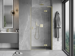 Mexen Mist-H L Duschtür schwenkbar rechts 105 cm, transparent, gebürstetes Gold - 8A5L-105-000-55-00-P