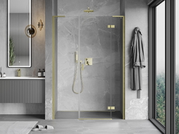 Mexen Mist-H L Duschtür rechts angeschlagen 135 cm, transparent, gebürstetes Gold - 8A5L-135-001-55-00-P