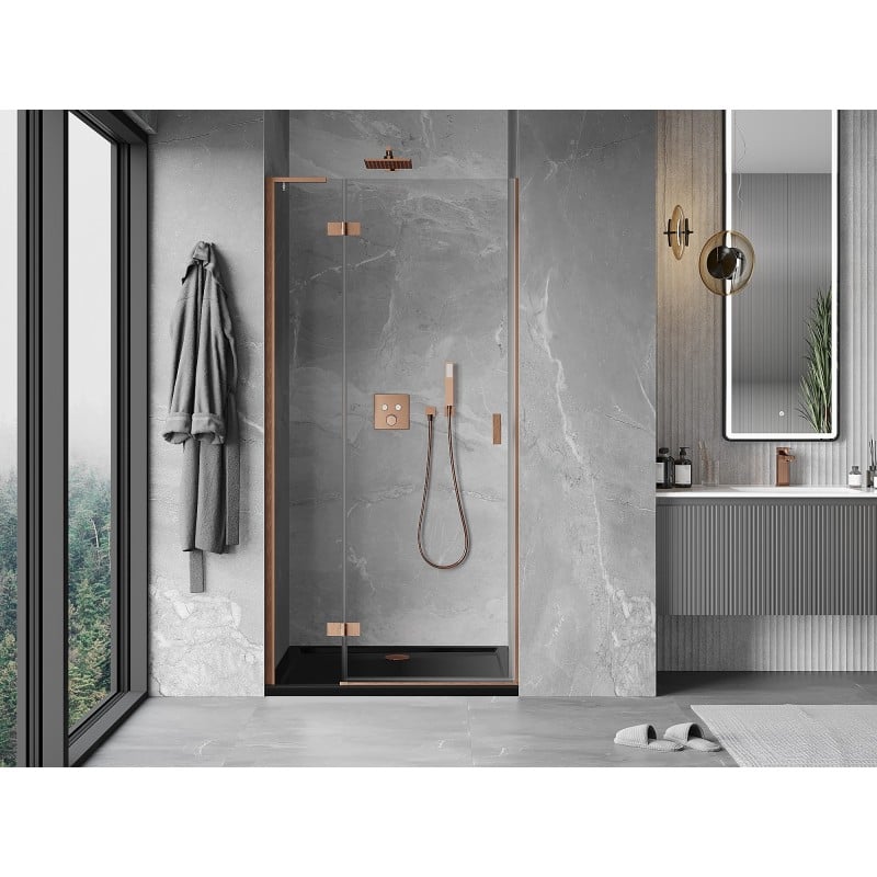 Mexen Mist-H L Duschtür, schwenkbar links 95 cm, transparent, gebürstetes Kupfer - 8A5L-095-000-65-00-L
