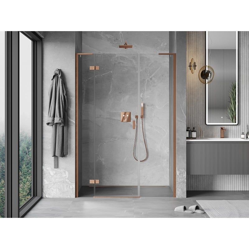Mexen Mist-H L Duschabtrennung, links öffnend 135 cm, transparent, gebürstetes Kupfer - 8A5L-135-001-65-00-L