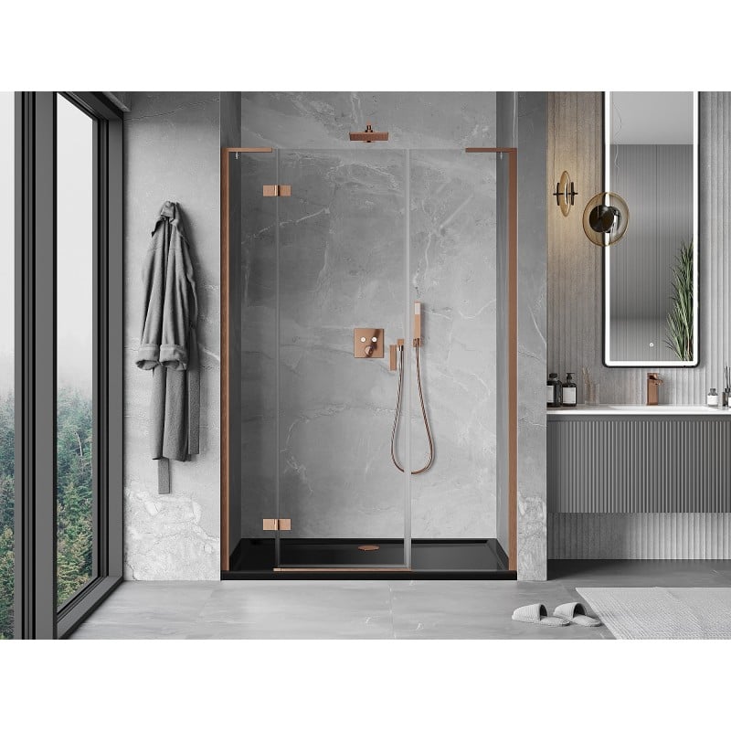 Mexen Mist-H L Duschkabinentür schwenkbar links 150 cm, transparent, gebürstetes Kupfer - 8A5L-150-001-65-00-L