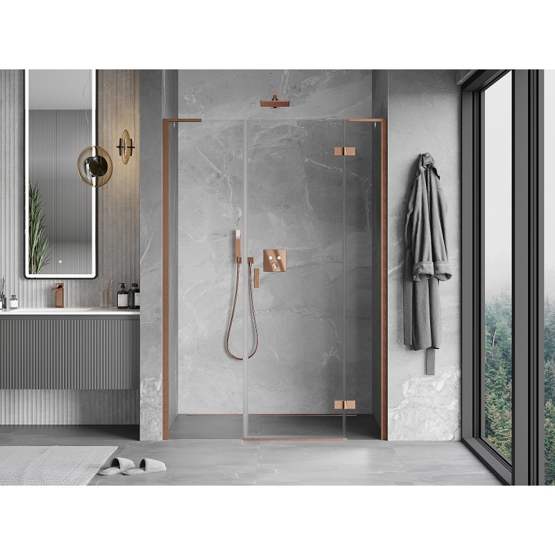 Mexen Mist-H L Duschdrehtür rechts 135 cm, transparent, gebürstetes Kupfer - 8A5L-135-001-65-00-P