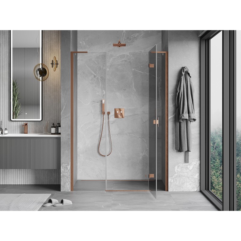 Mexen Mist-H L Duschdrehtür rechts 155 cm, transparent, gebürstetes Kupfer - 8A5L-155-001-65-00-P