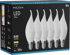 Mexen Nova 6x LED-Glühbirne Flamme E14, C37, 8W, Warm - 3000K, 840 lm - L106-E14-0830-01x06
