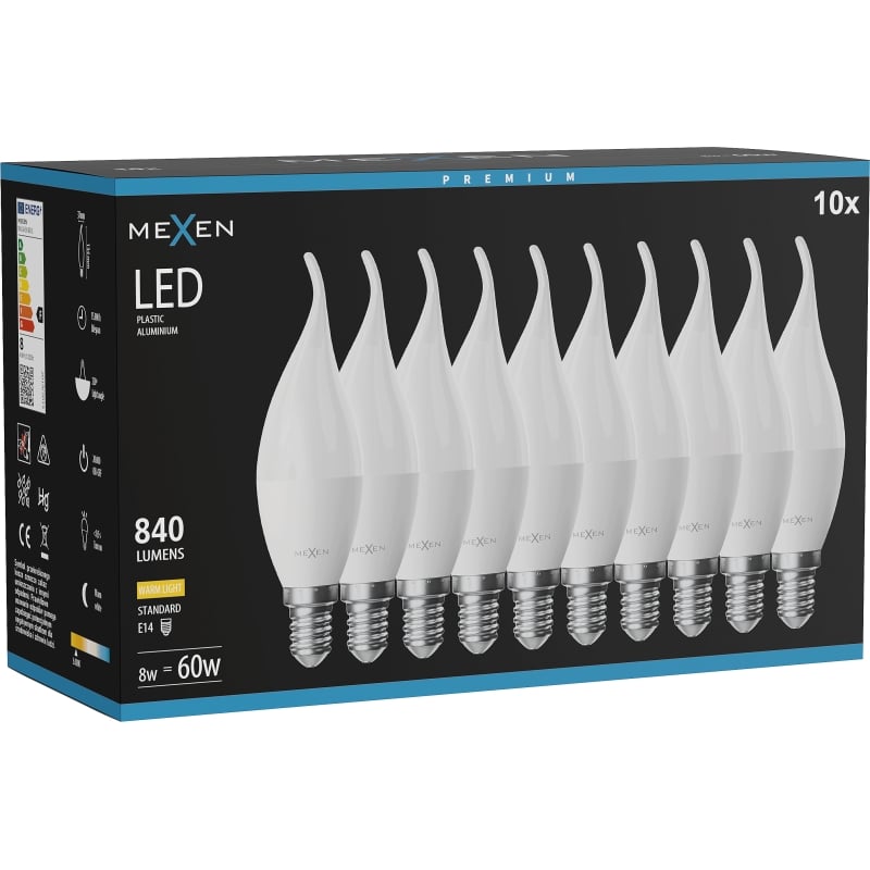 Mexen Nova 10x LED-Glühlampe Kerze E14, C37, 8W, Warm - 3000K, 840 lm - L106-E14-0830-01x10